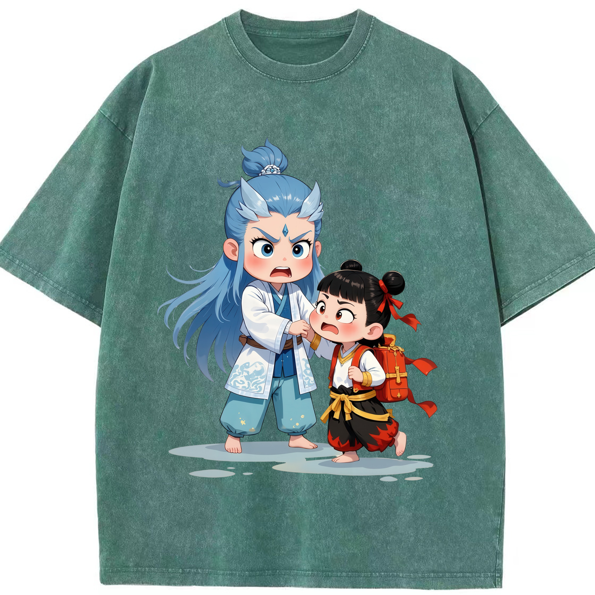 （画像用） Ne Zha 2 ナタ 魔童の大暴れ 綿100% ヴィンテージ風 半袖Tシャツ（フロントプリント）